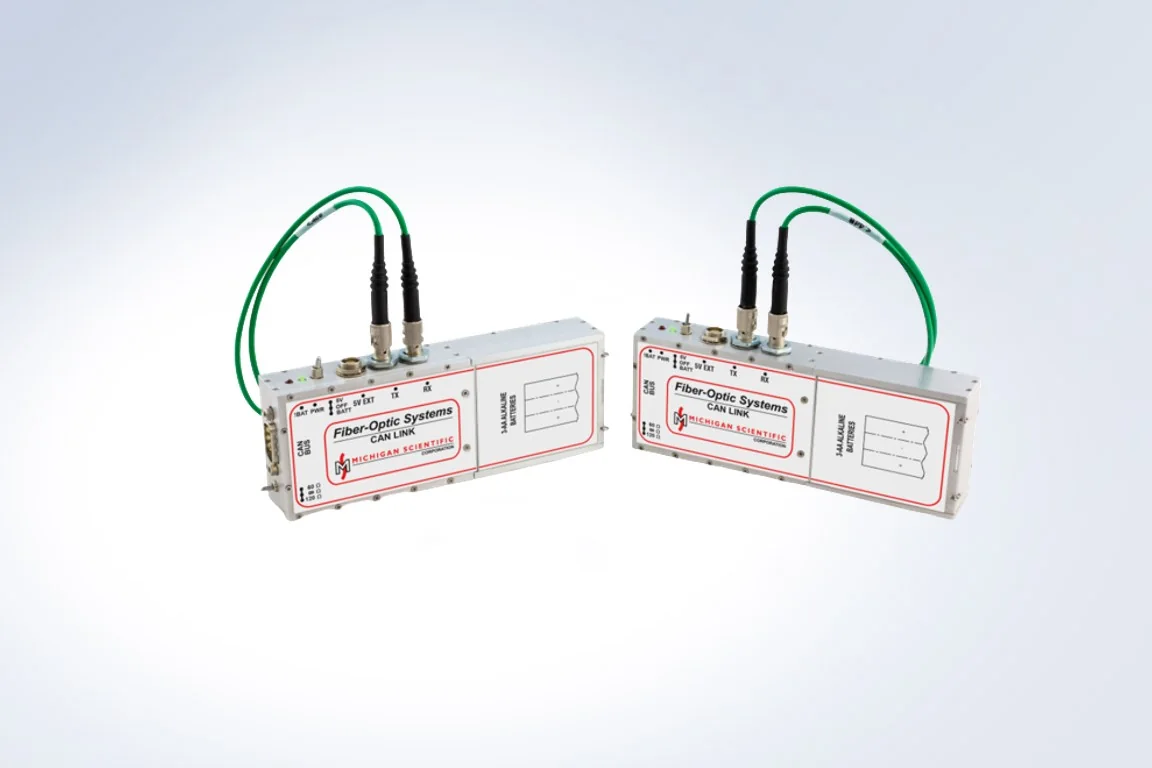 Pair of Michigan Scientific fiber-optic CAN link modules