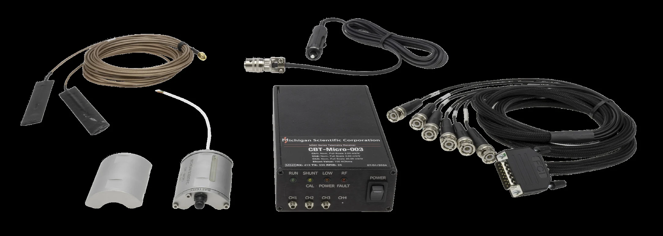 CBT-micro system: antennas, counterweight, transmitter, M540 receiver and cables
