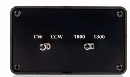 End face of the EC-LV with two toggle switches, one marked CW and CCW, the other marked 1000 and 1800