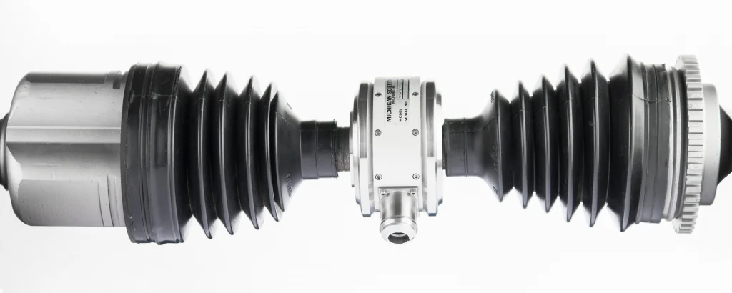 Shaft with a Michigan Scientific tubular slip ring mounted between the two joints