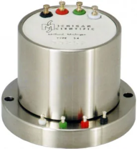 S4 end-of-shaft slip ring with color-coded solder terminals on its rotor and on its stator