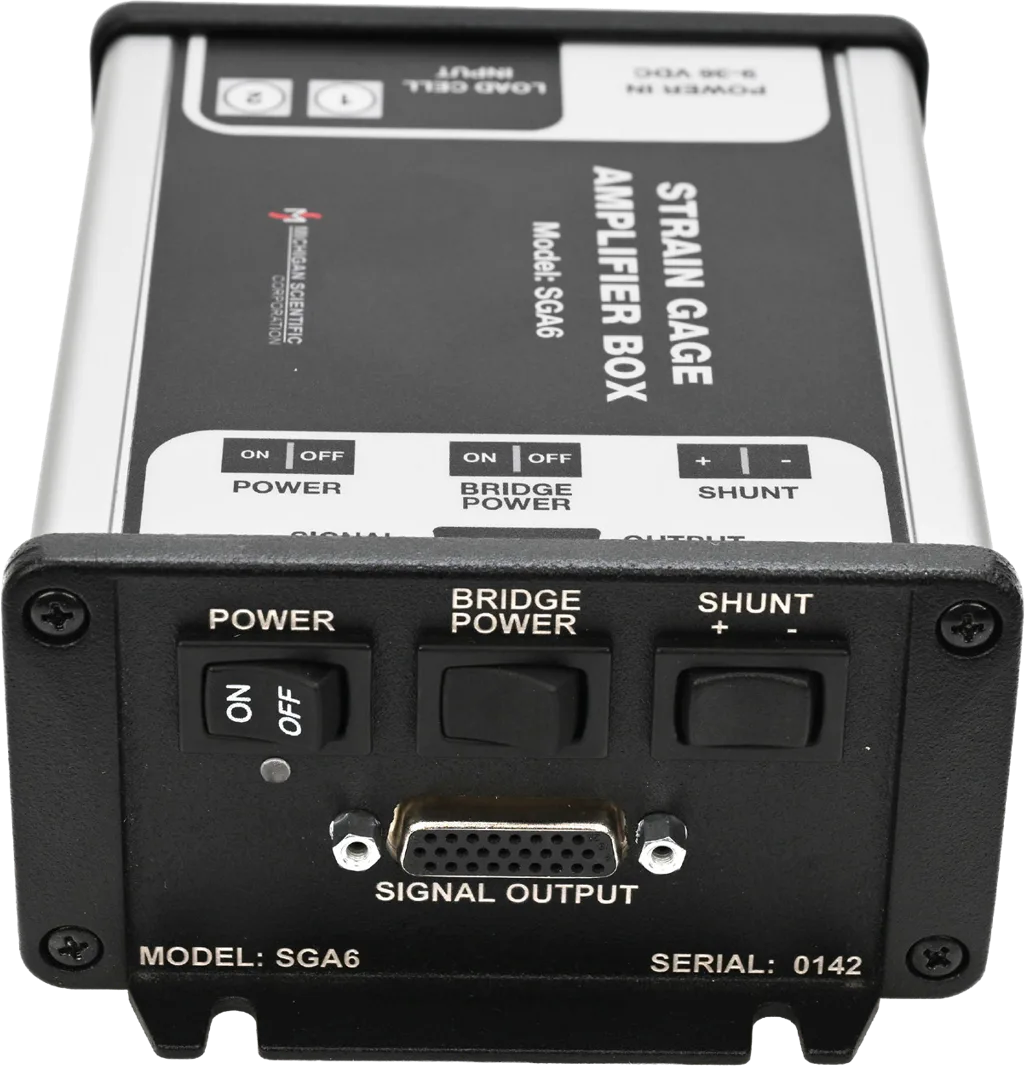 SGA6 front panel, power, bridge power and shunt switches above the signal output