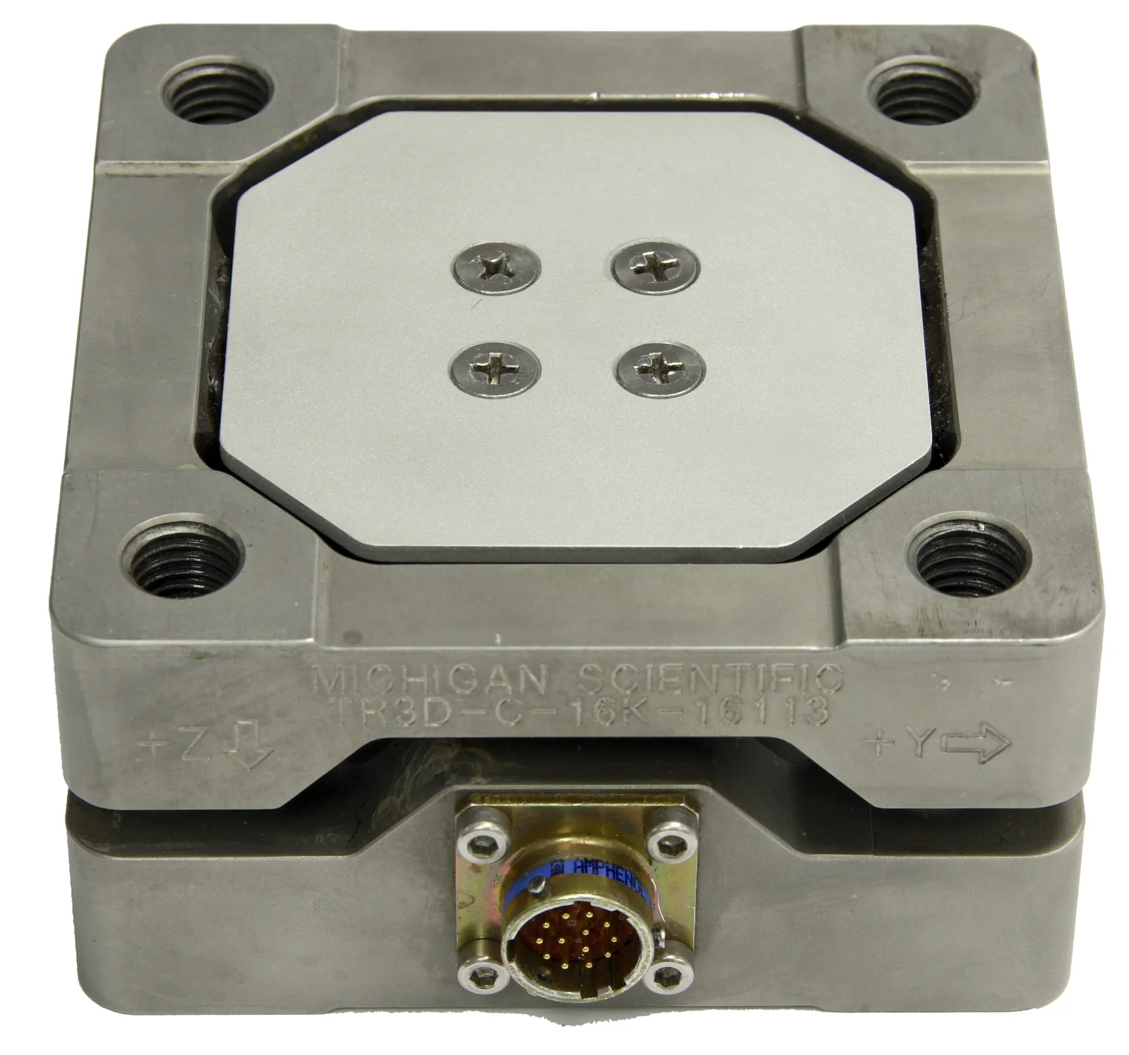 Close-up of a strain gaged transducer